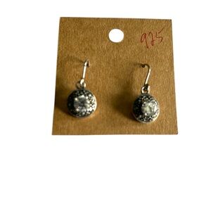 925 Silver Plated Rhinestone Drop Hook Earrings